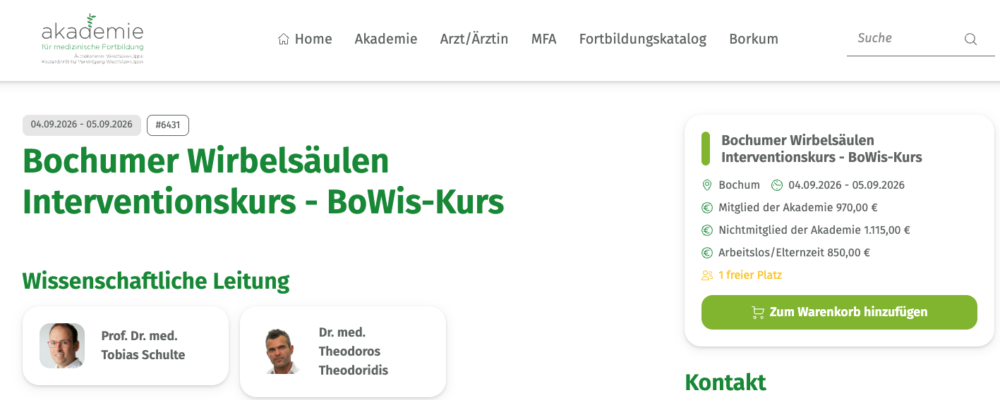 Bochumer Wirbelsäulen Interventionskurs - BoWis-Kurs